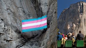 Activists hang Trans Pride flag in California's Yosemite National Park to protest erasure efforts